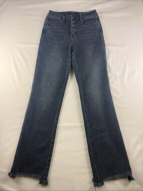 Judy Blue High Rise Button Fly Straight Leg Jeans Raw Hem Women's Size 28